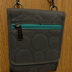 Thirty-One Gray and Blue Key Card Holder Quilted Accessory